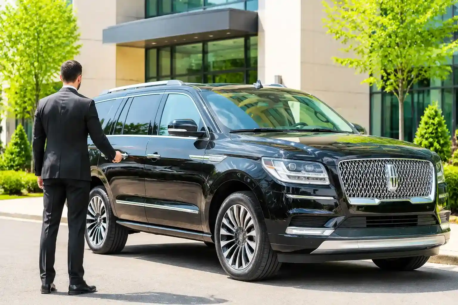 Black truck prepared for professional chauffeur service
